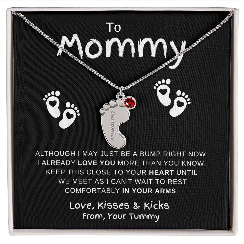 Gift For Mommy | Custom Baby Feet Necklace w/Birthstone | Expecting Mom | Personalized | From, Your Tummy