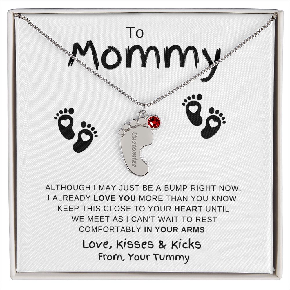 Gift For Mommy | Custom Baby Feet Necklace w/Birthstone | Expecting Mom | Personalized | From, Your Tummy