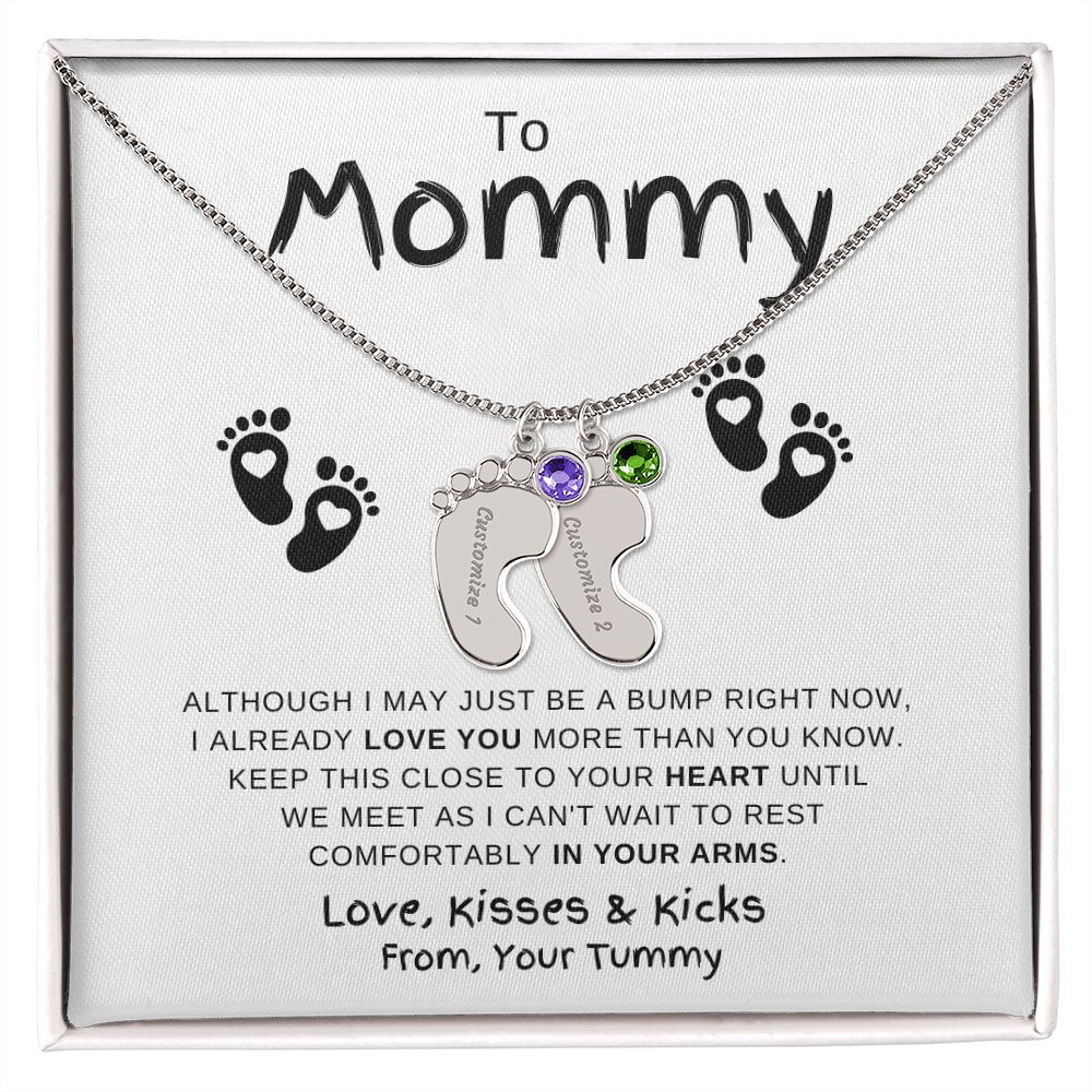 Gift For Mommy | Custom Baby Feet Necklace w/Birthstone | Expecting Mom | Personalized | From, Your Tummy