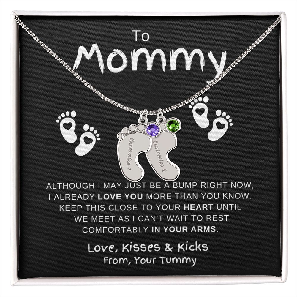 Gift For Mommy | Custom Baby Feet Necklace w/Birthstone | Expecting Mom | Personalized | From, Your Tummy