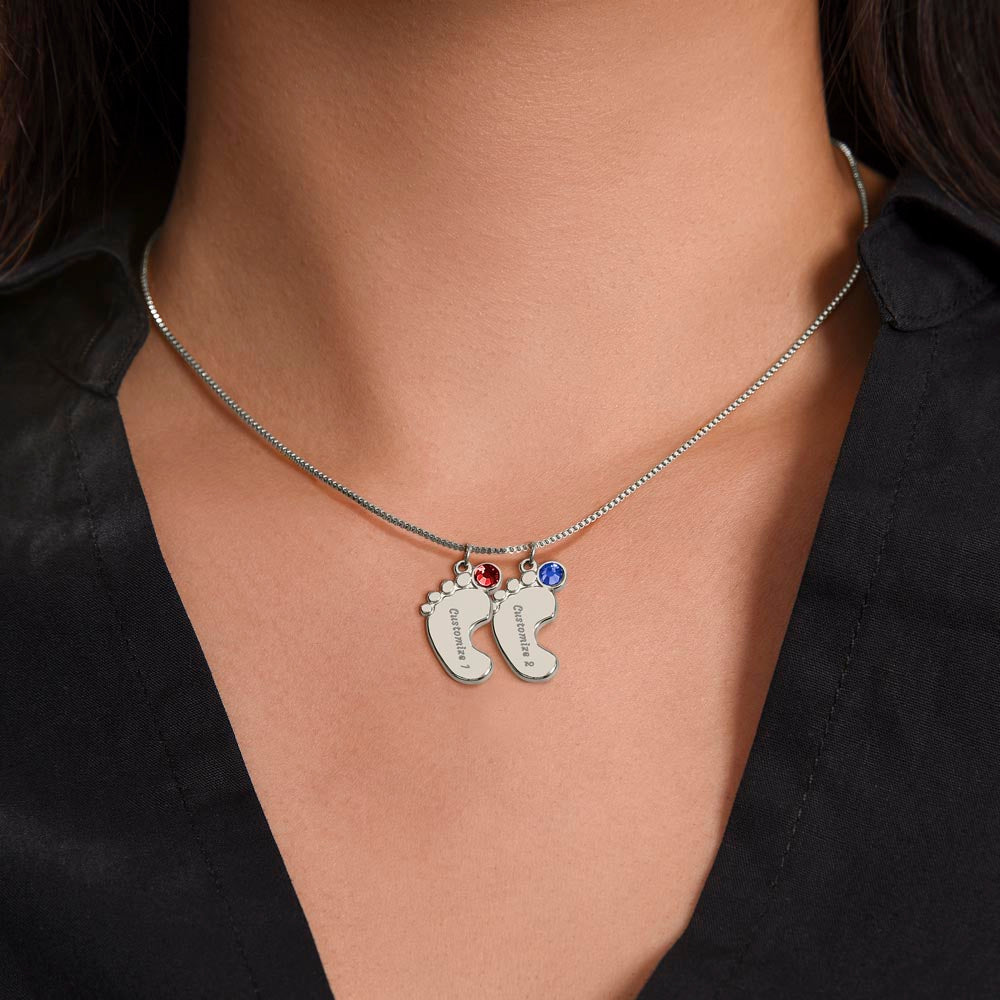 Gift For Mommy | Custom Baby Feet Necklace w/Birthstone | Expecting Mom | Personalized | From, Your Tummy