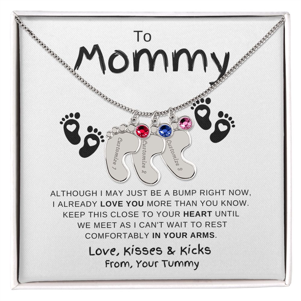 Gift For Mommy | Custom Baby Feet Necklace w/Birthstone | Expecting Mom | Personalized | From, Your Tummy