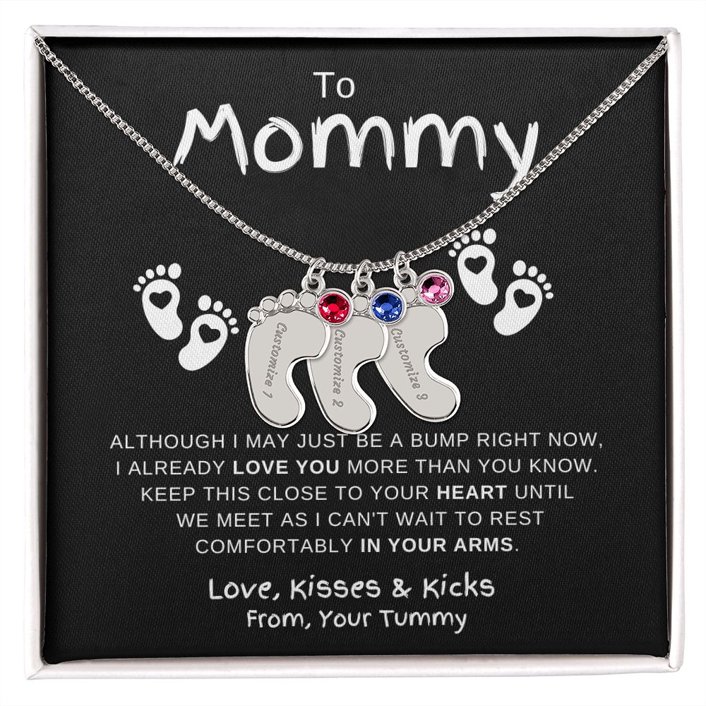 Gift For Mommy | Custom Baby Feet Necklace w/Birthstone | Expecting Mom | Personalized | From, Your Tummy