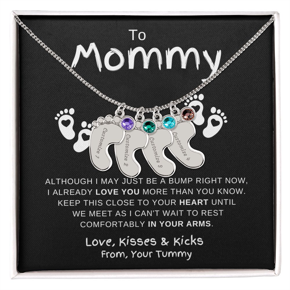 Gift For Mommy | Custom Baby Feet Necklace w/Birthstone | Expecting Mom | Personalized | From, Your Tummy