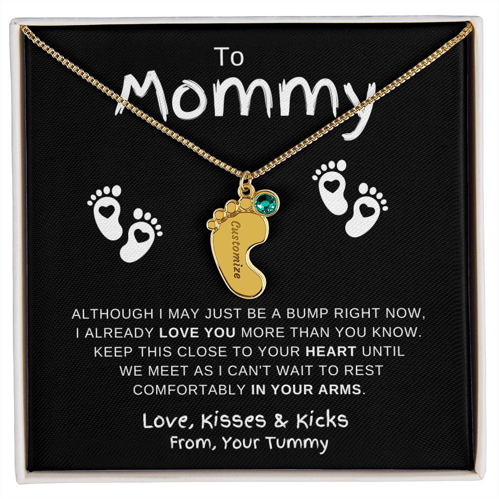 Gift For Mommy | Custom Baby Feet Necklace w/Birthstone | Expecting Mom | Personalized | From, Your Tummy