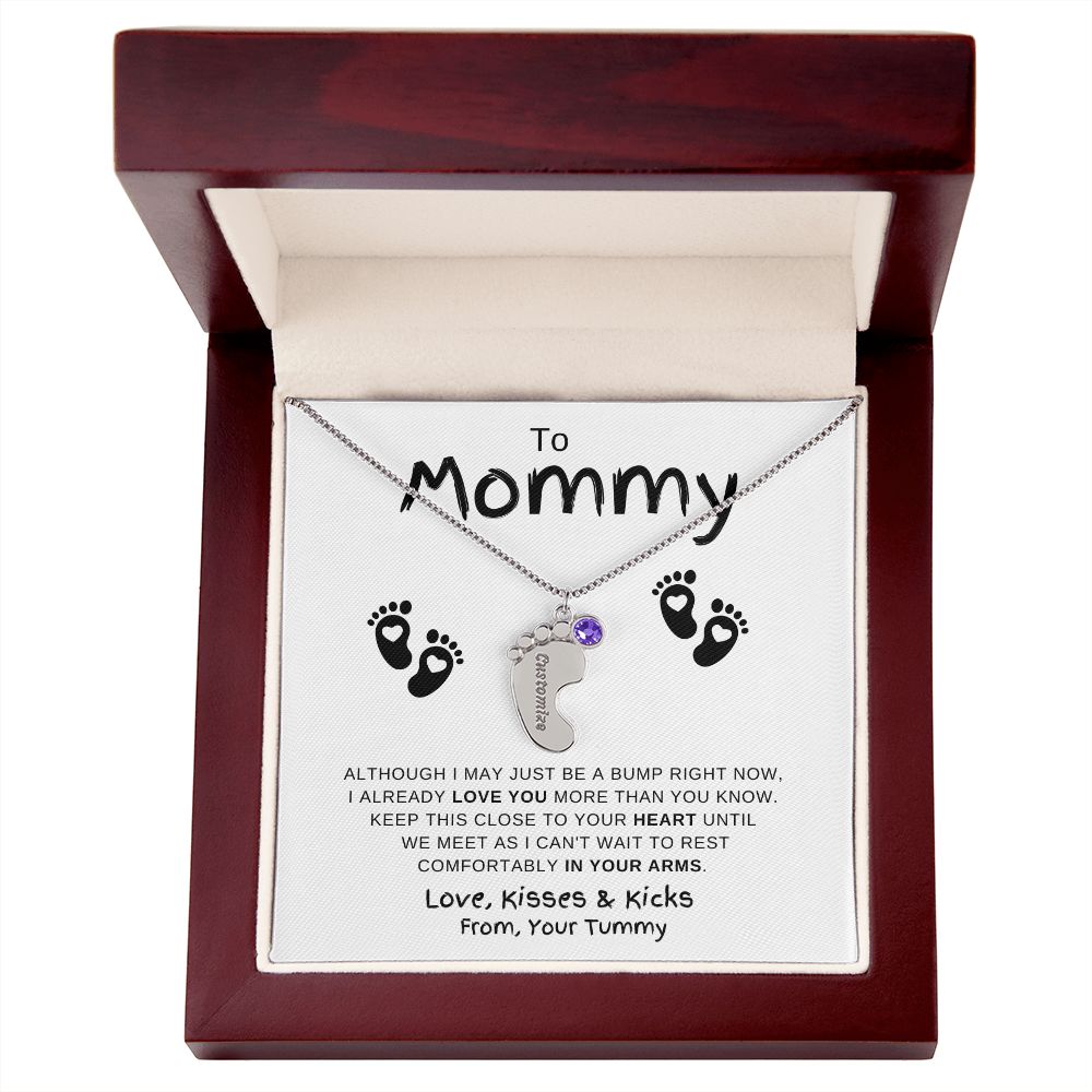 Gift For Mommy | Custom Baby Feet Necklace w/Birthstone | Expecting Mom | Personalized | From, Your Tummy