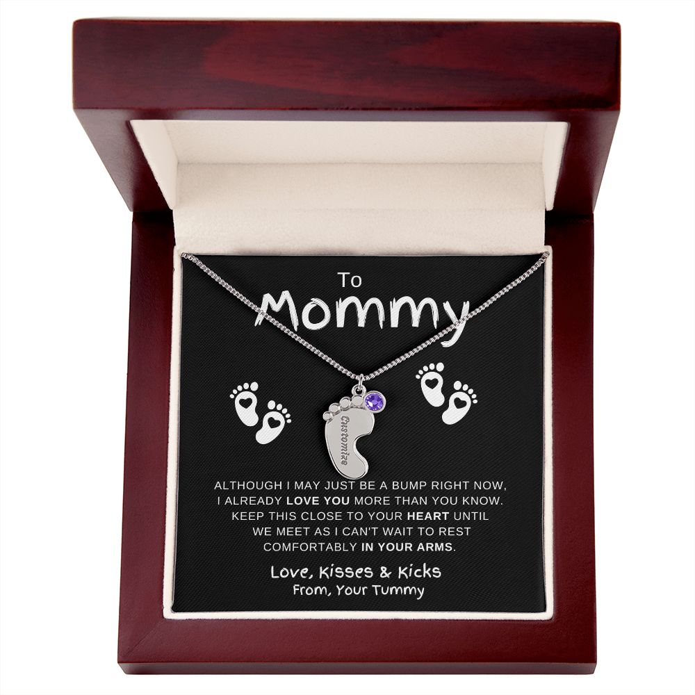 Gift For Mommy | Custom Baby Feet Necklace w/Birthstone | Expecting Mom | Personalized | From, Your Tummy