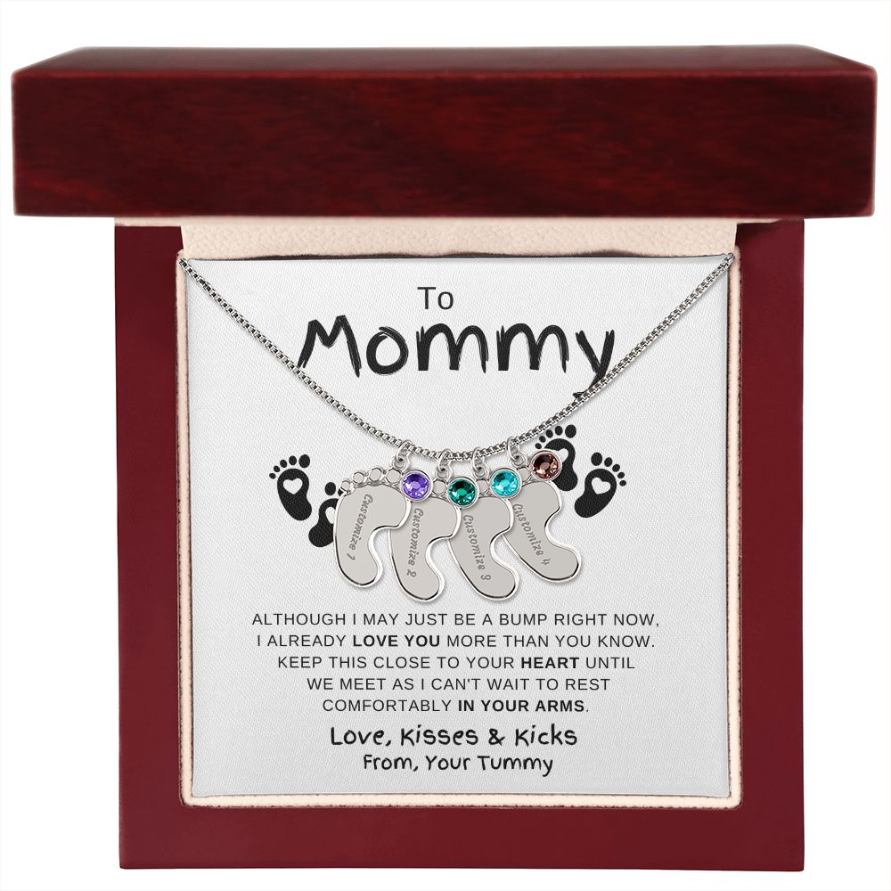 Gift For Mommy | Custom Baby Feet Necklace w/Birthstone | Expecting Mom | Personalized | From, Your Tummy