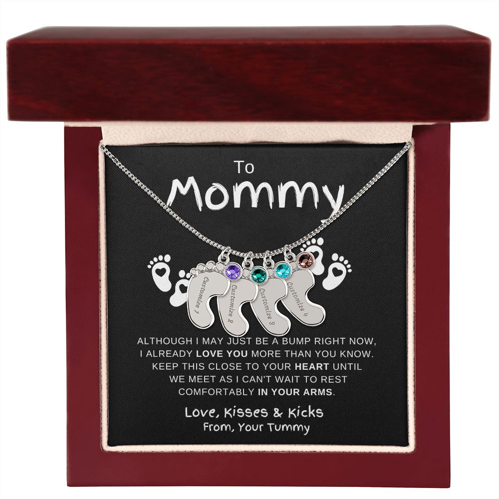 Gift For Mommy | Custom Baby Feet Necklace w/Birthstone | Expecting Mom | Personalized | From, Your Tummy