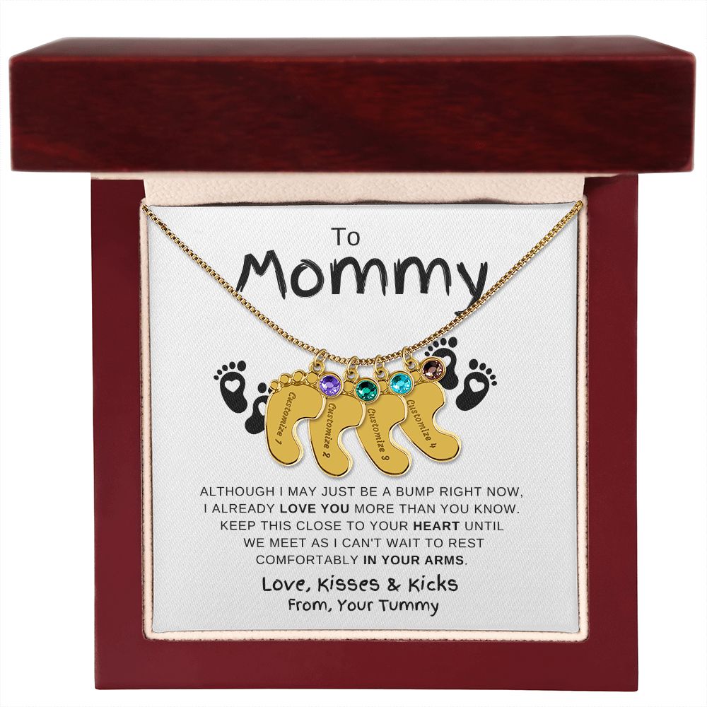 Gift For Mommy | Custom Baby Feet Necklace w/Birthstone | Expecting Mom | Personalized | From, Your Tummy