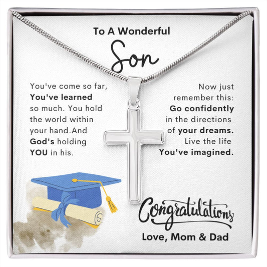 Gift For Son | Cross Necklace | Graduation | From Mom & Dad | Congrats!