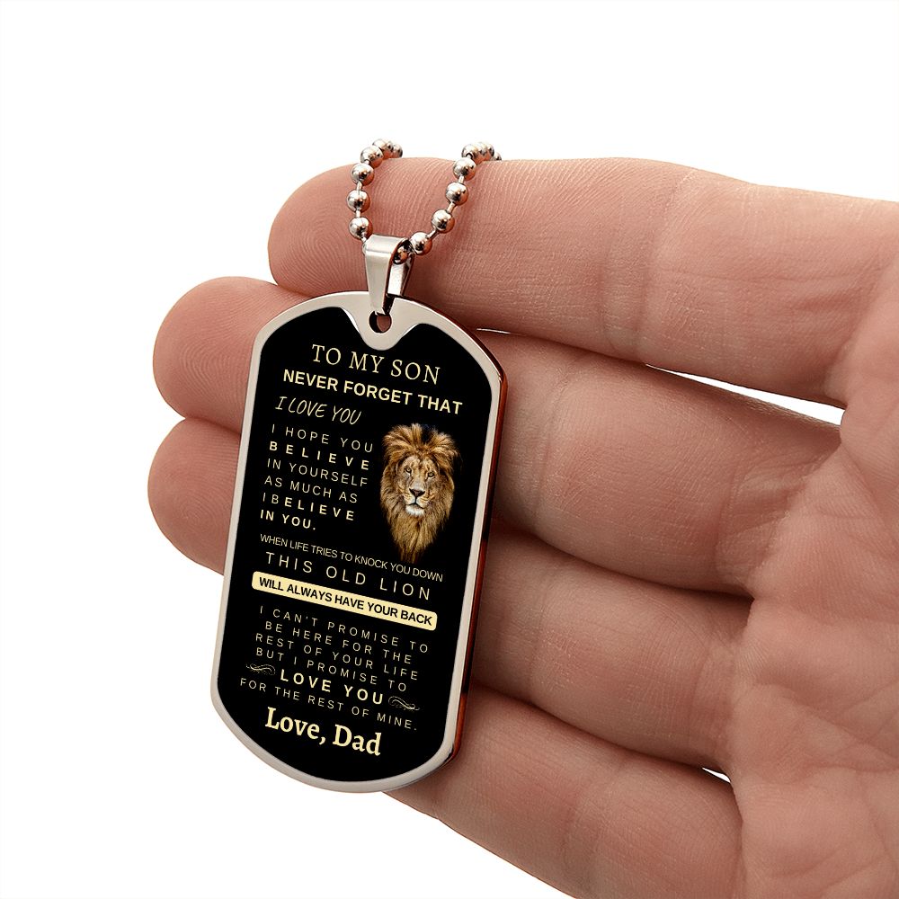 To My Son | Silver Luxury Dog Tag Chain | Love, Dad | Graduation | Birthday