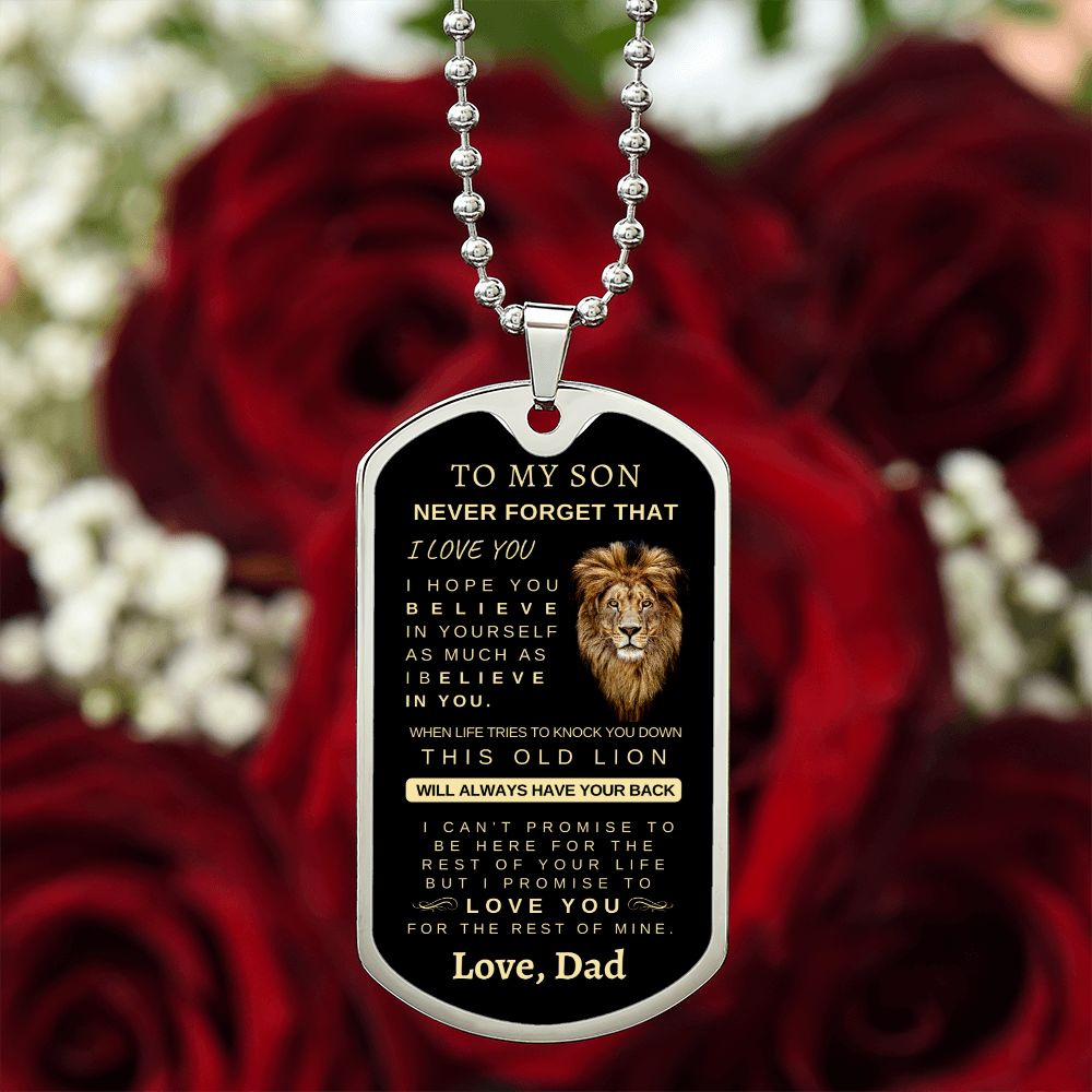 To My Son | Silver Luxury Dog Tag Chain | Love, Dad | Graduation | Birthday