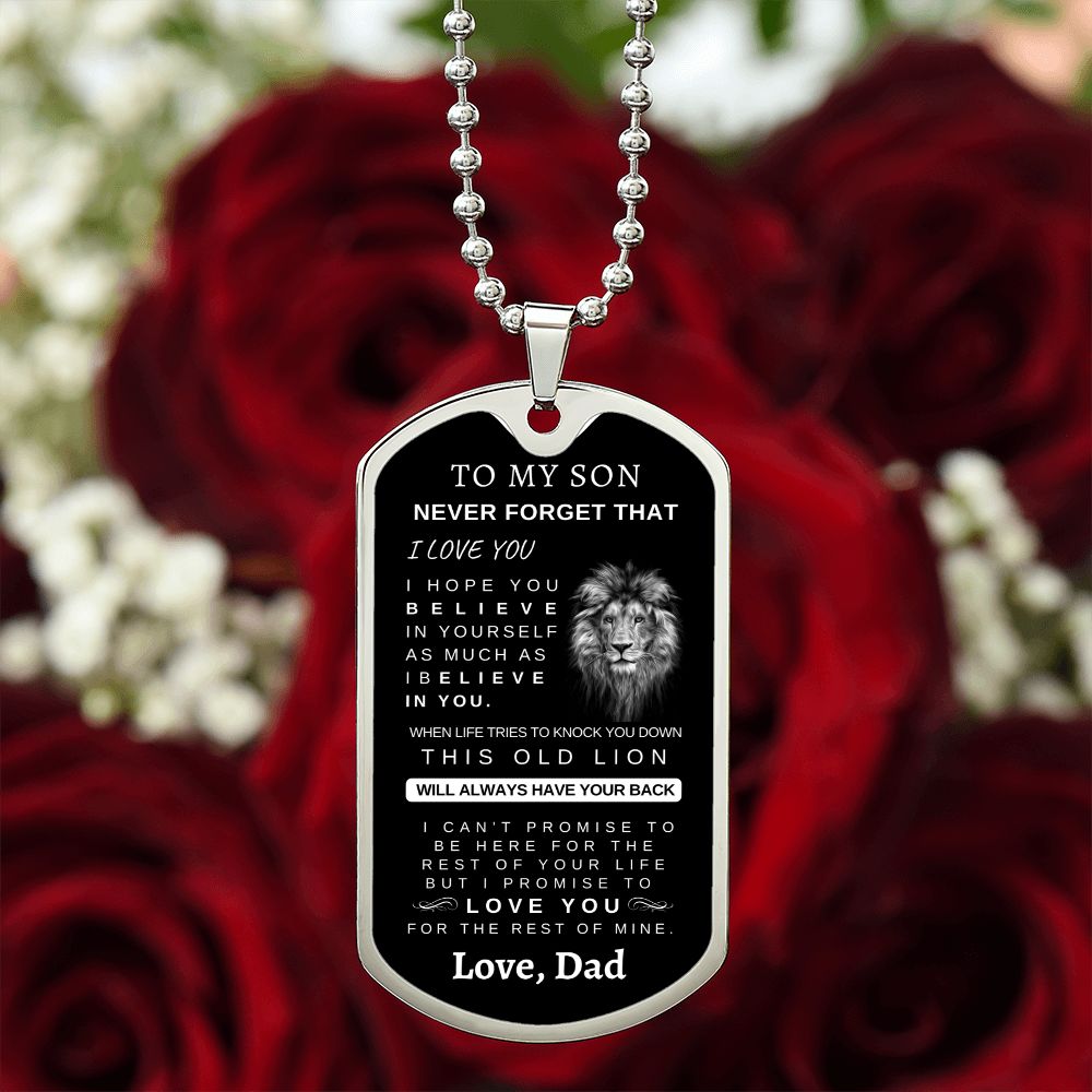 To My Son | Luxury Silver Dog Tag Chain | Love, Dad | Graduation | Birthday