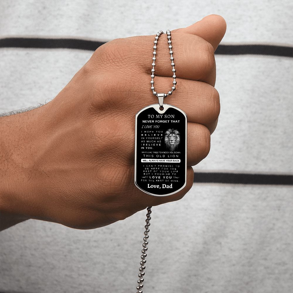 To My Son | Luxury Silver Dog Tag Chain | Love, Dad | Graduation | Birthday