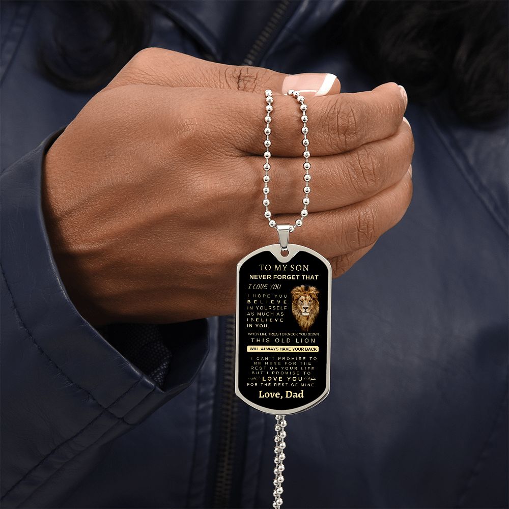 To My Son | Silver Luxury Dog Tag Chain | Love, Dad | Graduation | Birthday