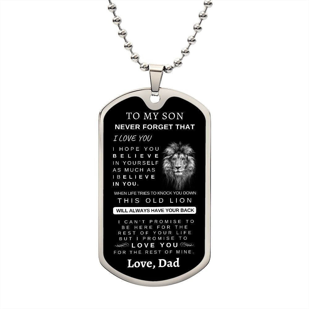 To My Son | Luxury Silver Dog Tag Chain | Love, Dad | Graduation | Birthday