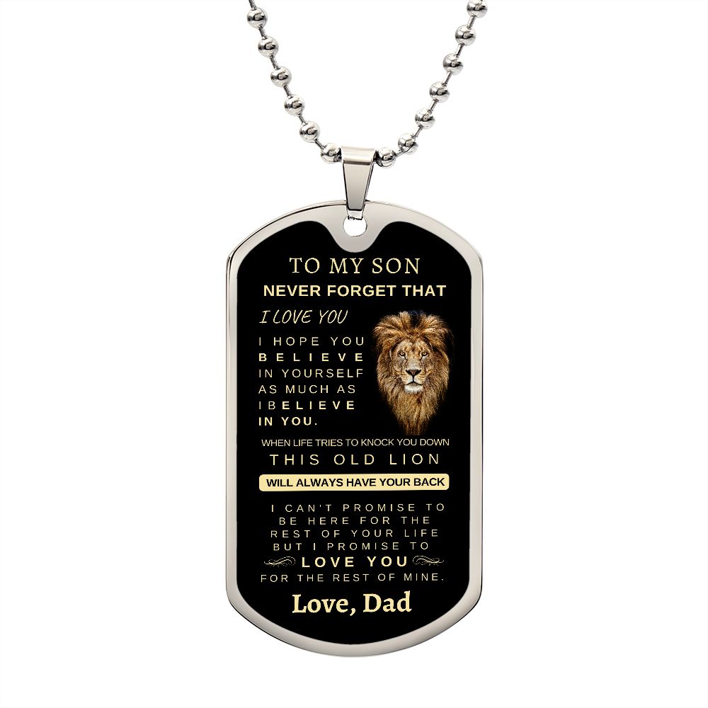 To My Son | Silver Luxury Dog Tag Chain | Love, Dad | Graduation | Birthday
