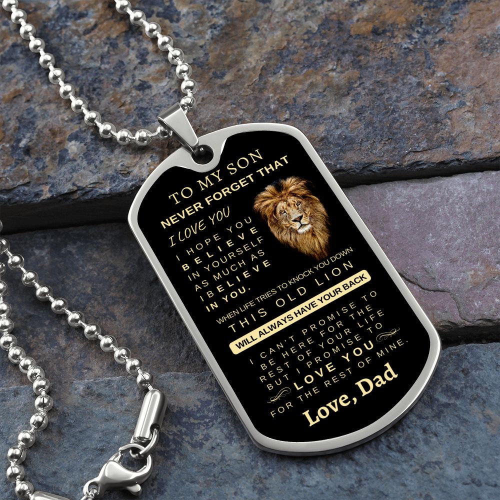 To My Son | Silver Luxury Dog Tag Chain | Love, Dad | Graduation | Birthday