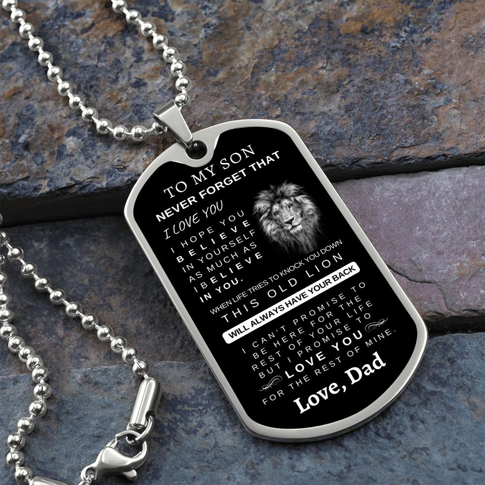 To My Son | Luxury Silver Dog Tag Chain | Love, Dad | Graduation | Birthday