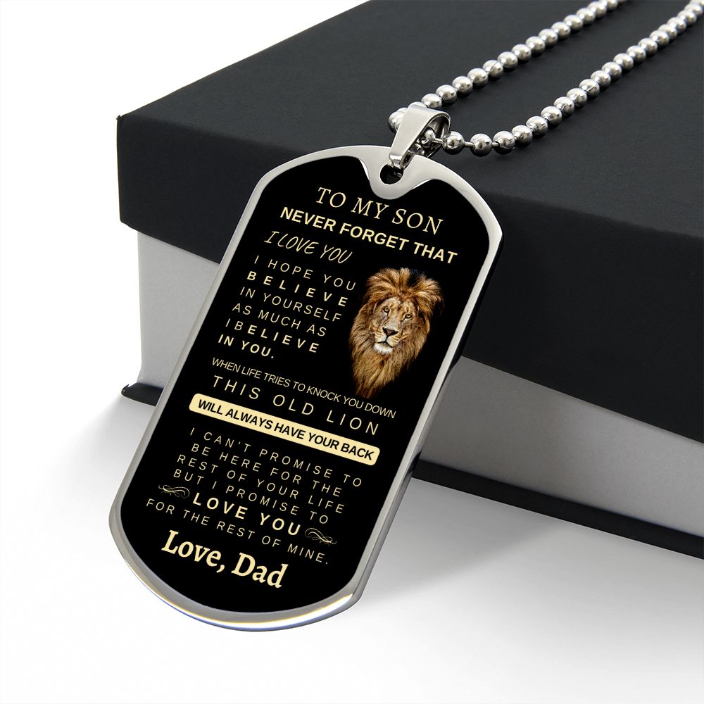 To My Son | Silver Luxury Dog Tag Chain | Love, Dad | Graduation | Birthday