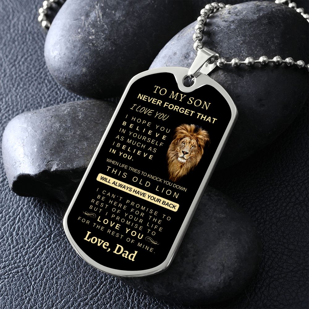 To My Son | Silver Luxury Dog Tag Chain | Love, Dad | Graduation | Birthday