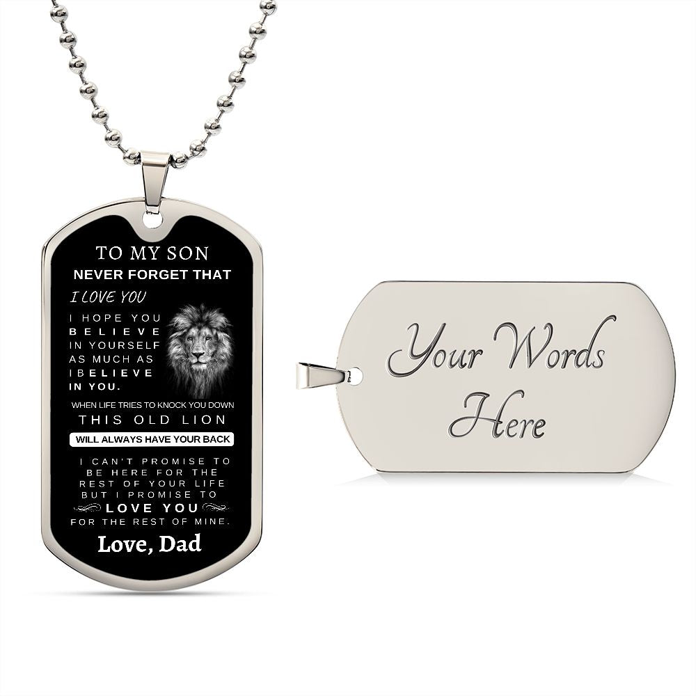 To My Son | Luxury Silver Dog Tag Chain | Love, Dad | Graduation | Birthday
