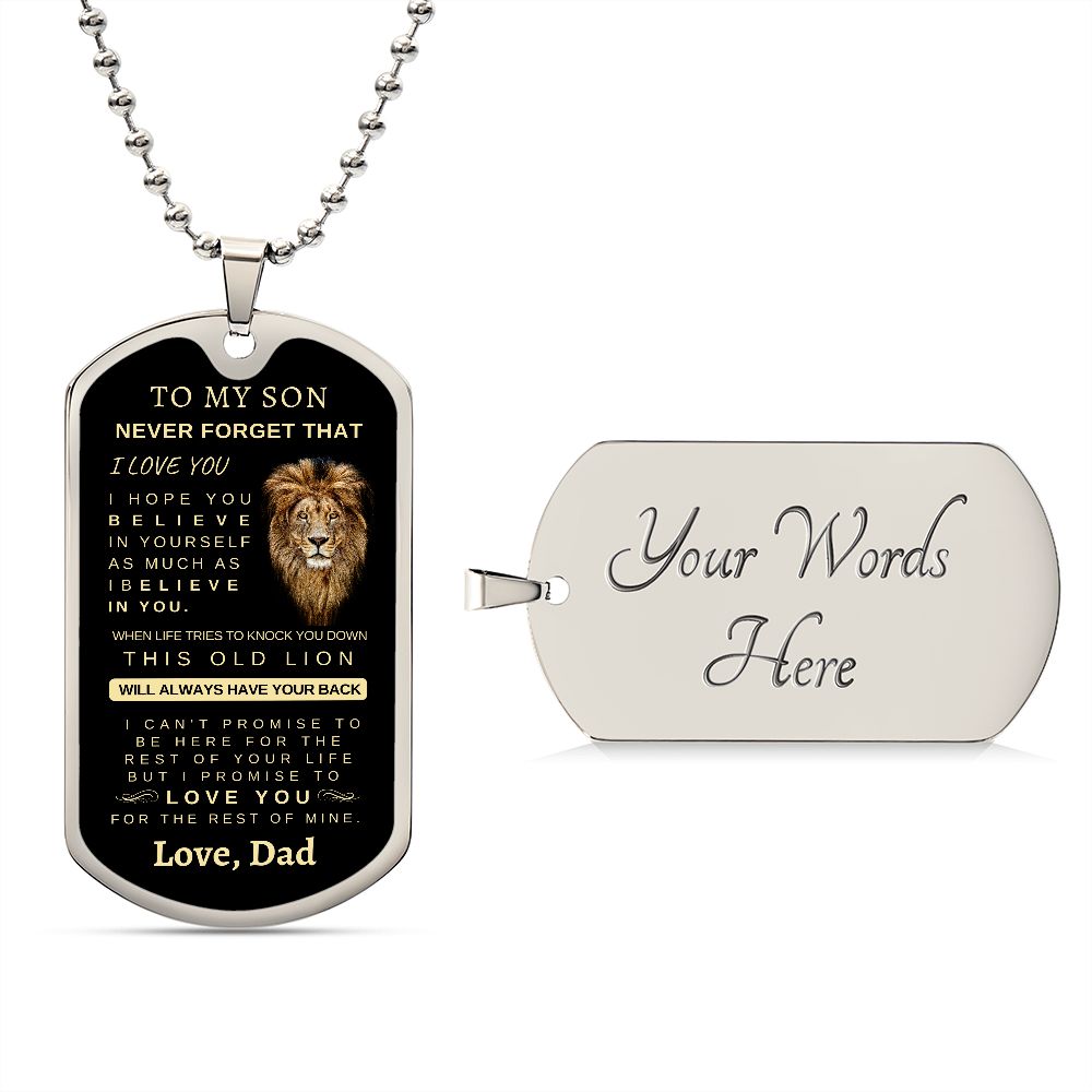 To My Son | Silver Luxury Dog Tag Chain | Love, Dad | Graduation | Birthday